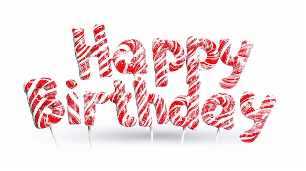 Words Happy Birthday isolated on white background made in Candy Cane Typography style