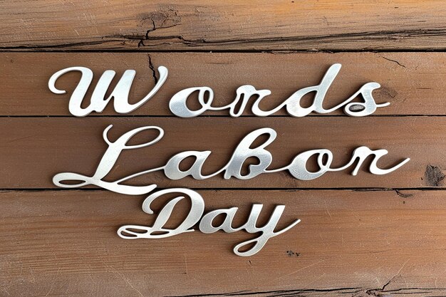 Photo words labor day laid with silver metal letters on wooden surface with