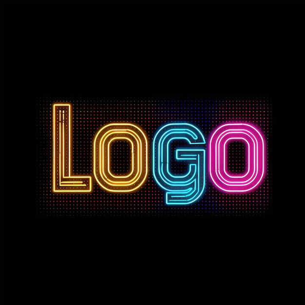 Photo the words quotlogoquot isolated in yellow light blue and pink on black background neon colour pixel grafic style raw v 6 job id 0e66b13646f84caa85e6acbab2a9fb2c