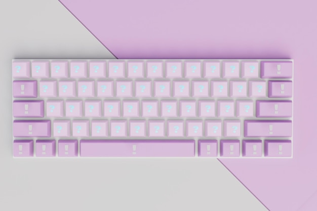 Work at the computer keyboard on a white and pink background 3D render