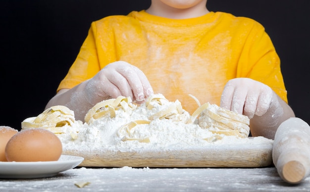 Work in the kitchen with wheat flour