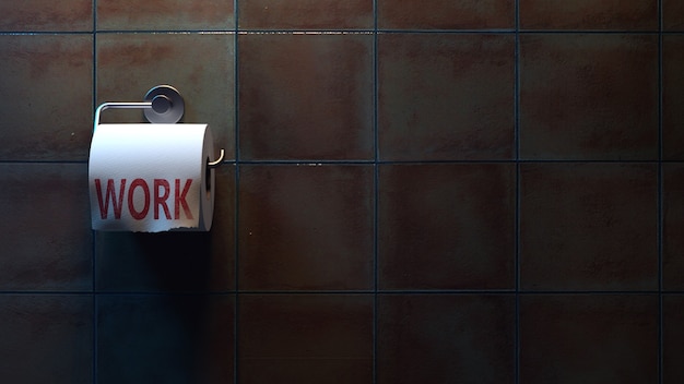 Work lettering on toilet paper in the toilet