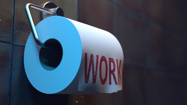 Work lettering on toilet paper in the toilet