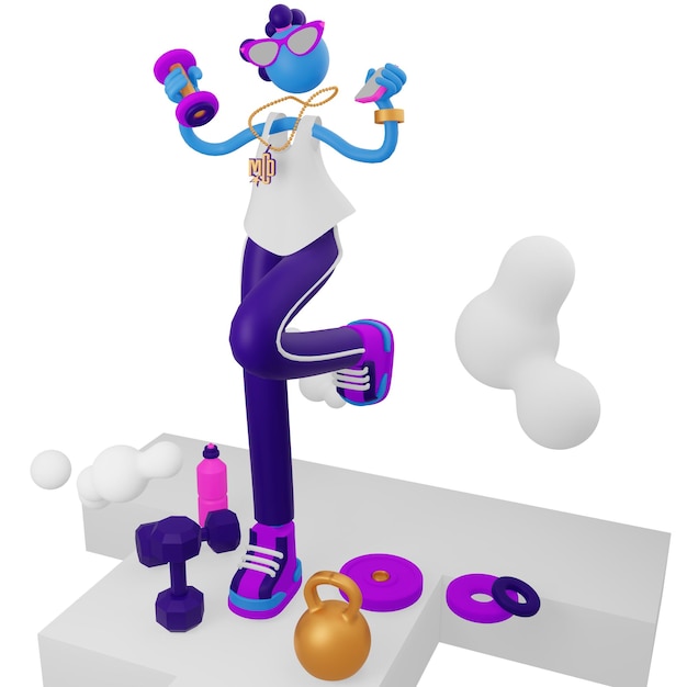 Work out sports icon concept fitness 3D render illustration