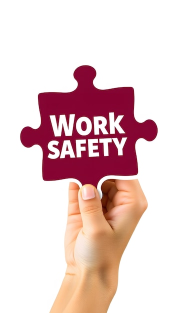 Work Safety Puzzle with female hand and text isolated with white highlights