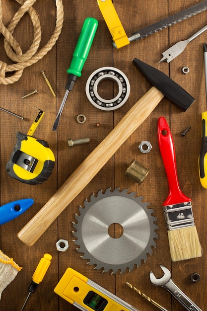 Work tools and instruments on wood