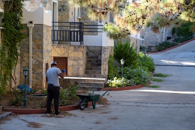 Worker cleaning the site