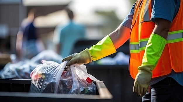 Worker collecting garbage of urban municipal are collecting for trash removal