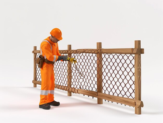 Photo worker constructing a fence in highdefinition render