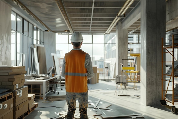 Worker in a construction office