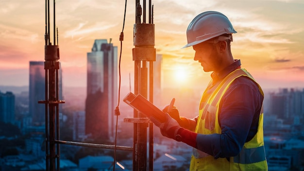 a worker at a construction site reading a book