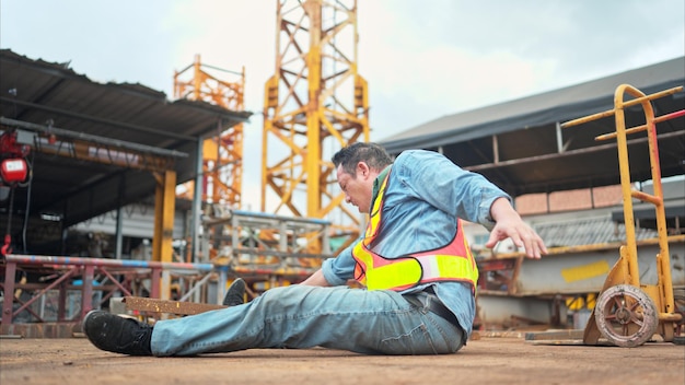 Photo a worker on a construction site was injured when a piece of iron fell on leg