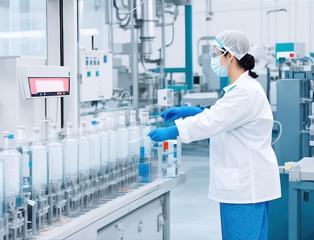 worker controlling the work of machine in production line