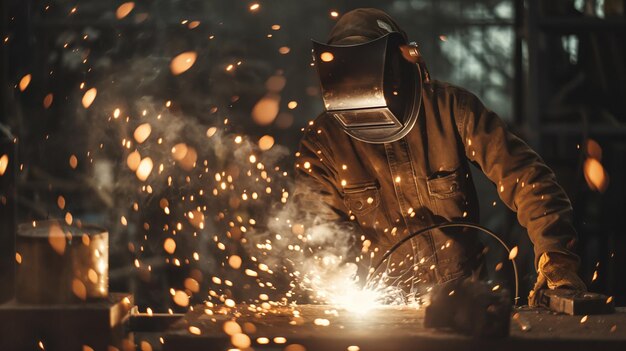 worker engaging in a welding operation at an industrial setting Outfitted with safety gear includin