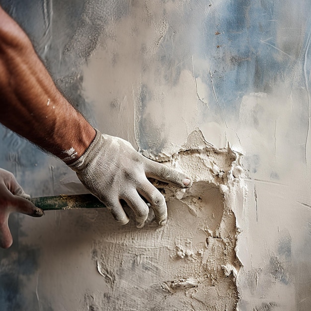 Worker Hand Mixing Cement for Plastering with Free Space