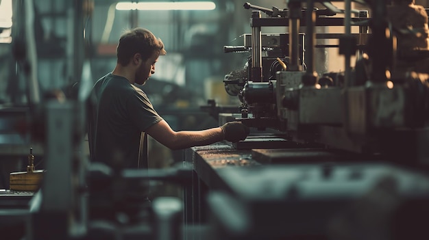 Worker in a helmet Work at the Heavy Industry Manufacturing Factory Industrial generative ai