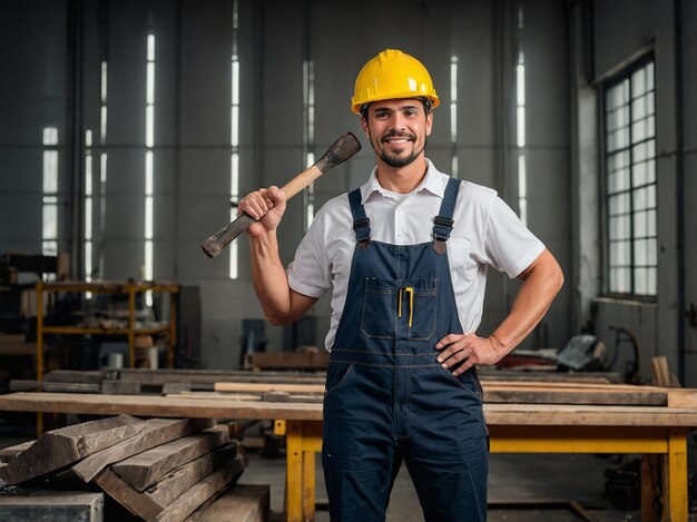 Worker holding hammer