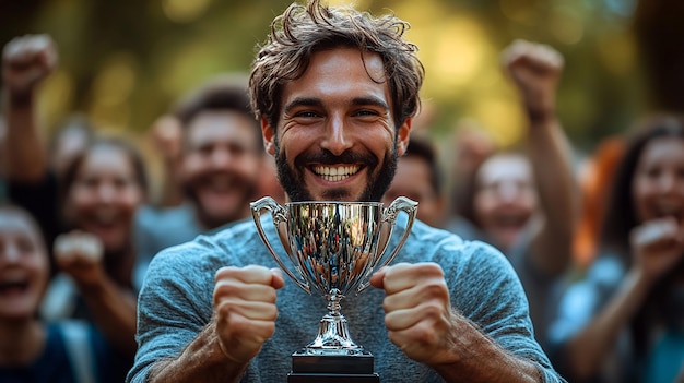 Worker Holding Trophy for Best Employee of the Month