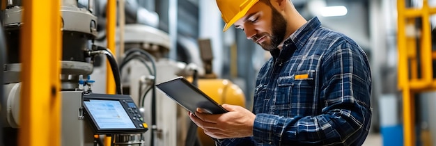 Photo worker inspecting industrial machinery and equipment