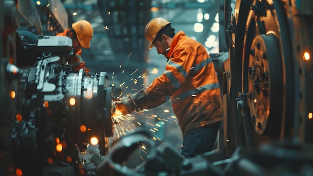 Photo a worker is working on a machine with the words  were on it