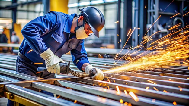 a worker is working on a metal piece with a wrench