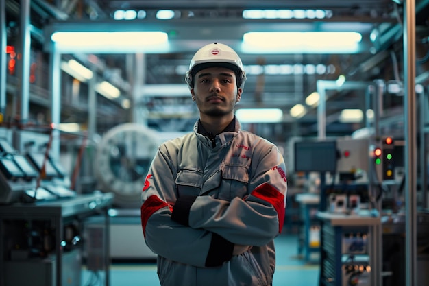 worker Looking at the camera with confident gestures in front of factory