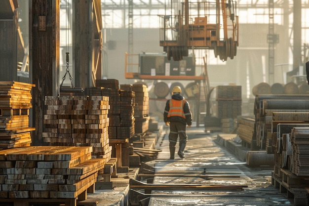 Worker in a lumber yard