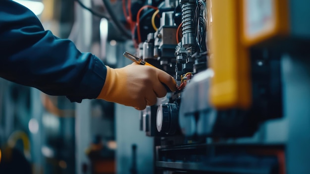 Photo a worker performing a safety check on machinery before use ensuring a secure