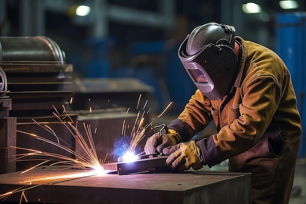 Worker polishing metal with special equipment