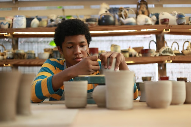 Worker at the pottery manufacturing