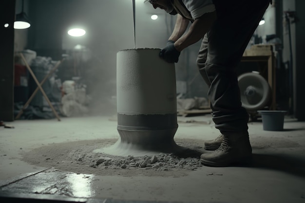 Worker preparing cement on an interior construction site Generative AI illustration