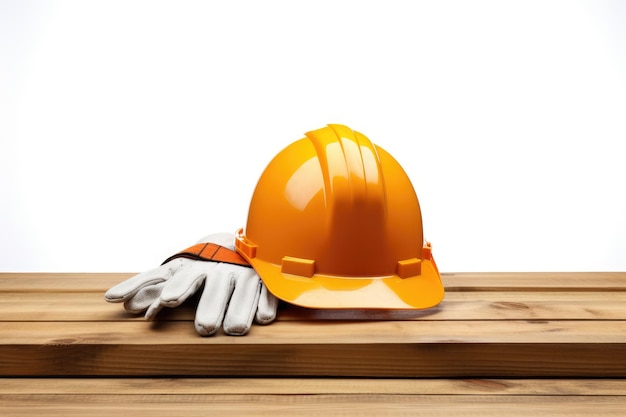 Worker's helmet and glove with blank writing space white background