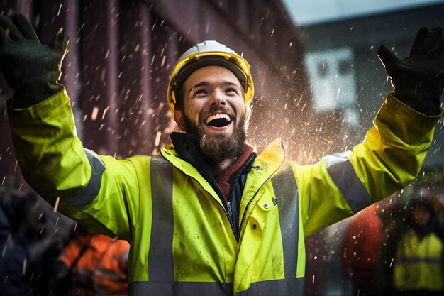 Worker showing a hand gesture while raining money