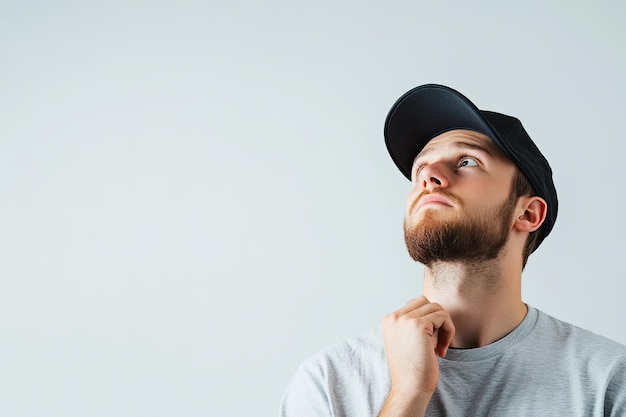 worker thinking over white background