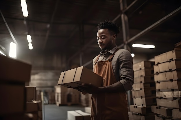 Worker In Warehouse Preparing Goods For Dispatch Generative ai