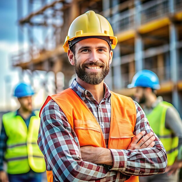 Worker wearing helmets construction industry construction industry site supervisors engineers g