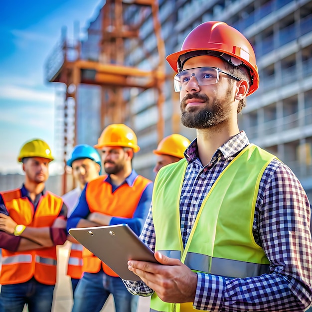 Worker wearing helmets construction industry construction industry site supervisors engineers g