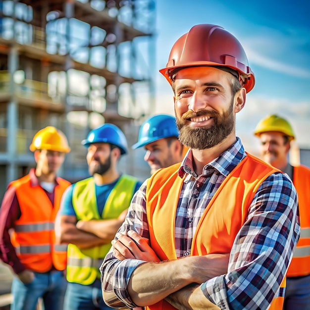 Worker wearing helmets construction industry construction industry site supervisors engineers g