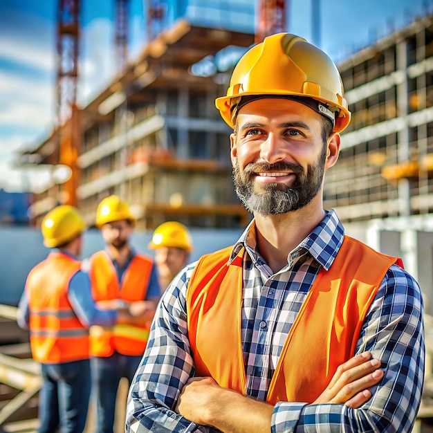 Worker wearing helmets construction industry construction industry site supervisors engineers g