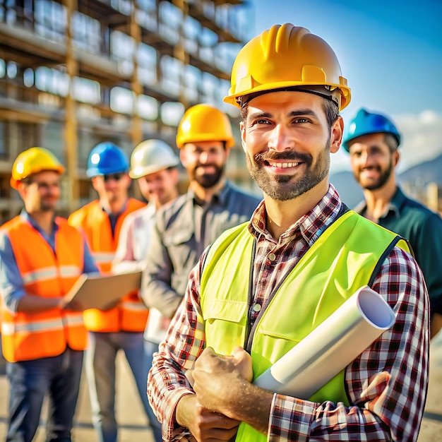 Worker wearing helmets construction industry construction industry site supervisors engineers g