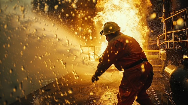 Worker Wearing a Safety Helmet Works on a Drilling