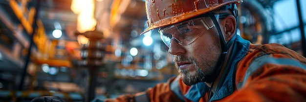 Worker Wearing a Safety Helmet Works on a Drilling