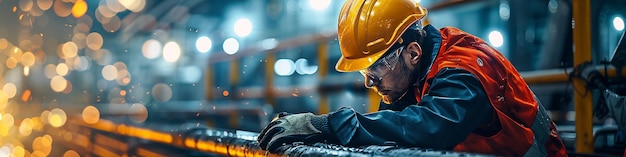 Worker Wearing a Safety Helmet Works on a Drilling