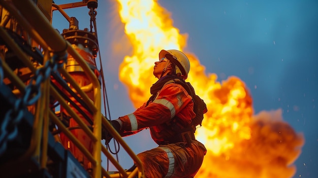 Worker Wearing a Safety Helmet Works on a Drilling