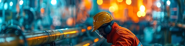 Worker Wearing a Safety Helmet Works on a Drilling