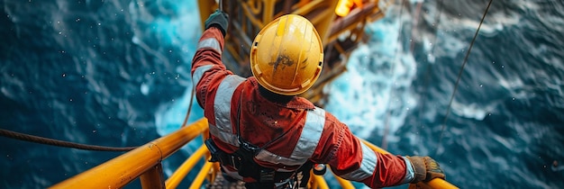 Worker Wearing a Safety Helmet Works on a Drilling