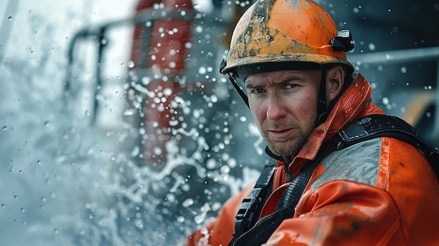 Worker Wearing a Safety Helmet Works on a Drilling