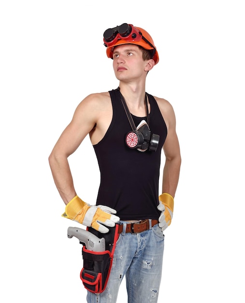 Worker with drill