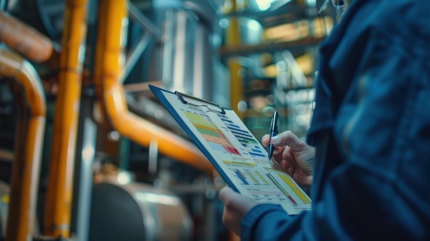 Photo the worker with inspection clipboard