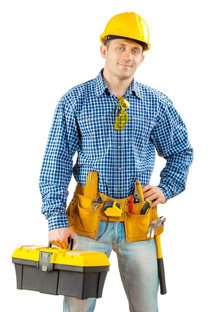 Worker with toolbox isolated